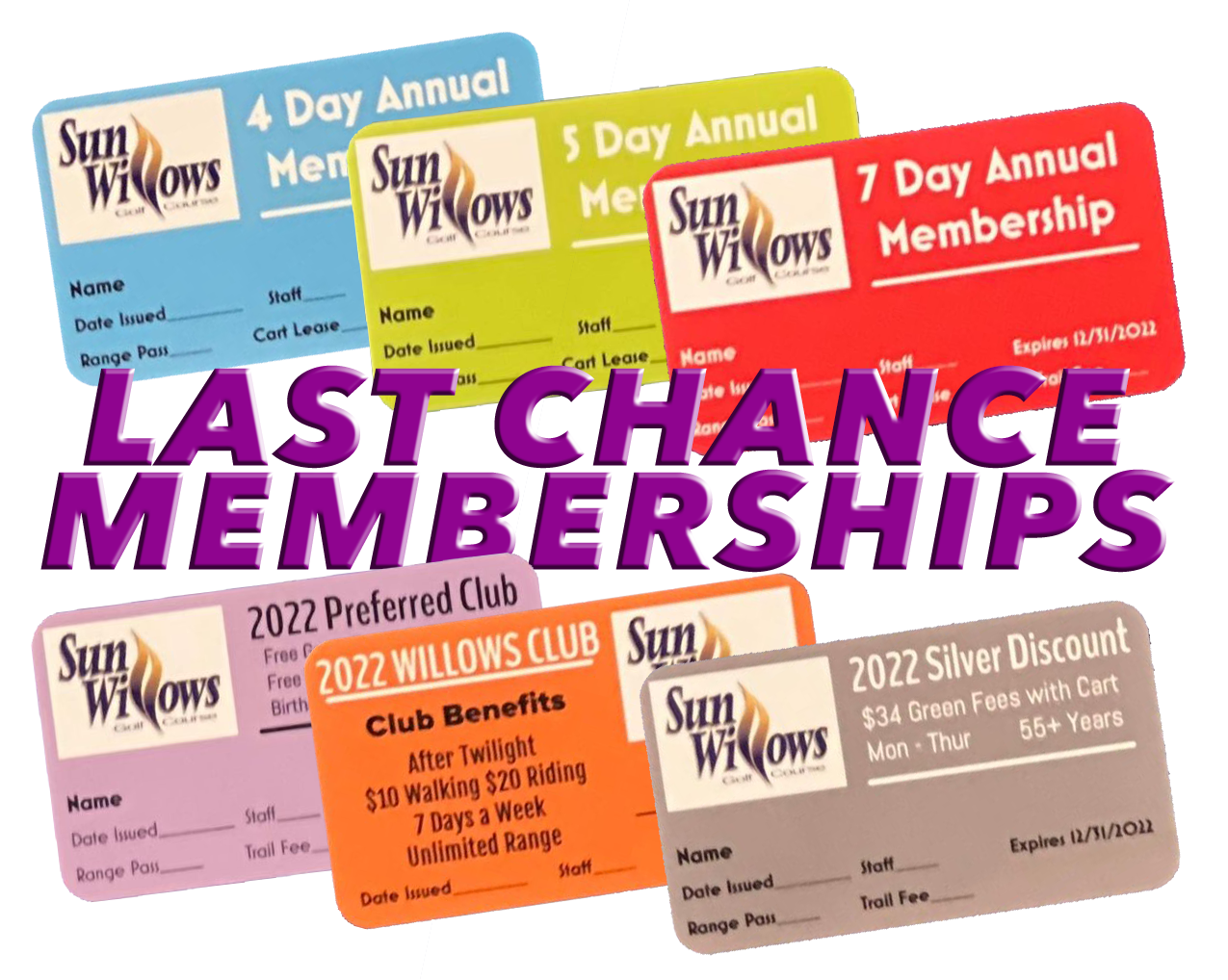 Last Chance Memberships with images of membership and discount cards offered